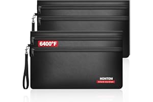 HONTOM 6400℉ Fireproof Money Bags 2 Pack with Dual Zipper Zipper, 11x7.5 Inch Fireproof Cash Wallet with 12 Layers Heat Insulated, Fire Safe Pouch with Valuables for Passports, Jewellery, Bill etc.