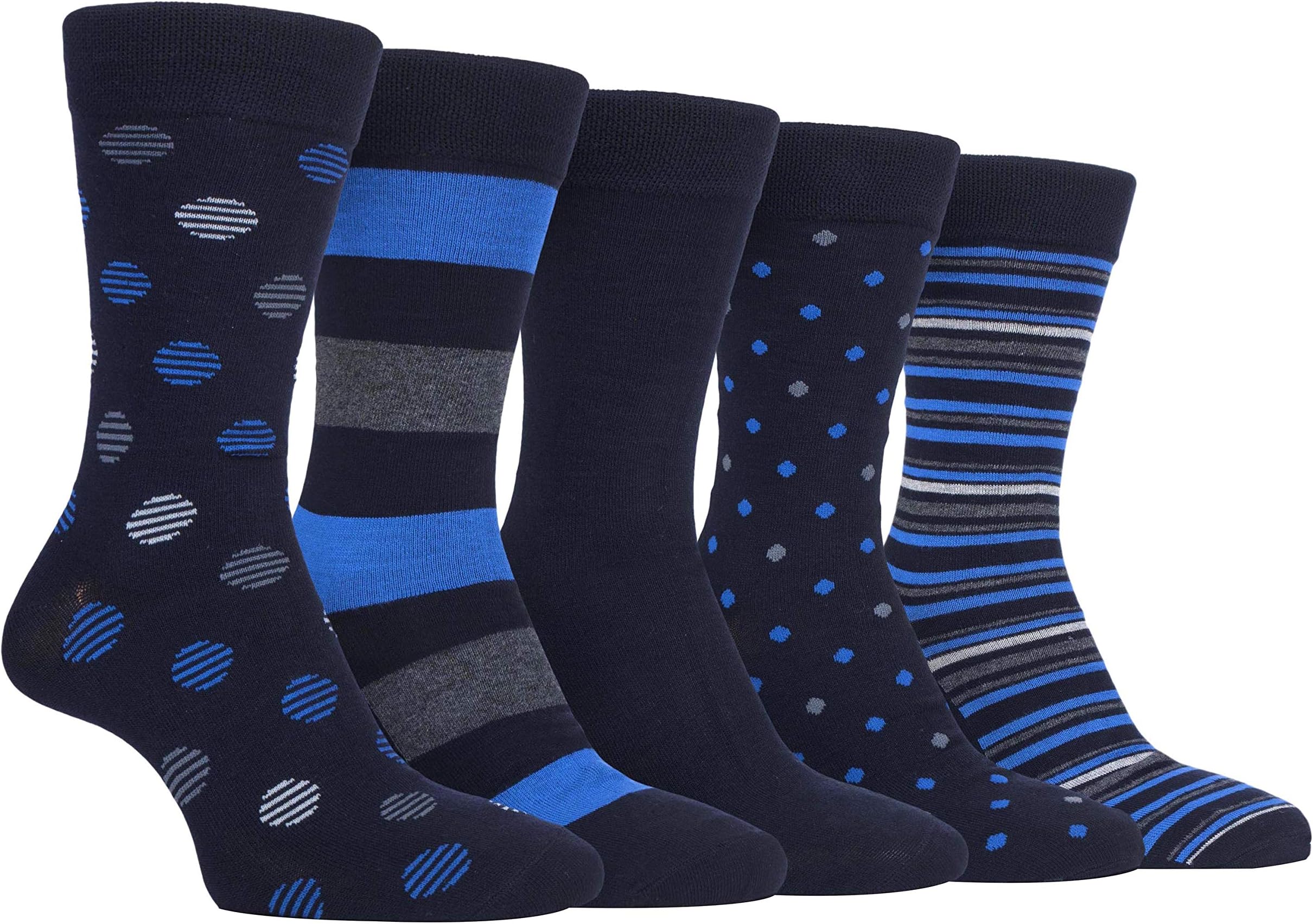 Farah - 5 Pairs Mens Thin Striped Polka Dot Patterned Soft Top Luxury Formal Bamboo Dress Socks
