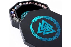 Soar Forge Dice Tray for DND and RPG - Beautiful Cerulean Blue Valknut and Dragon 8 Inch Rolling Tray Compatible with Dungeons and Dragons and Tabletop RPGs - Box Storage to Protect Dice