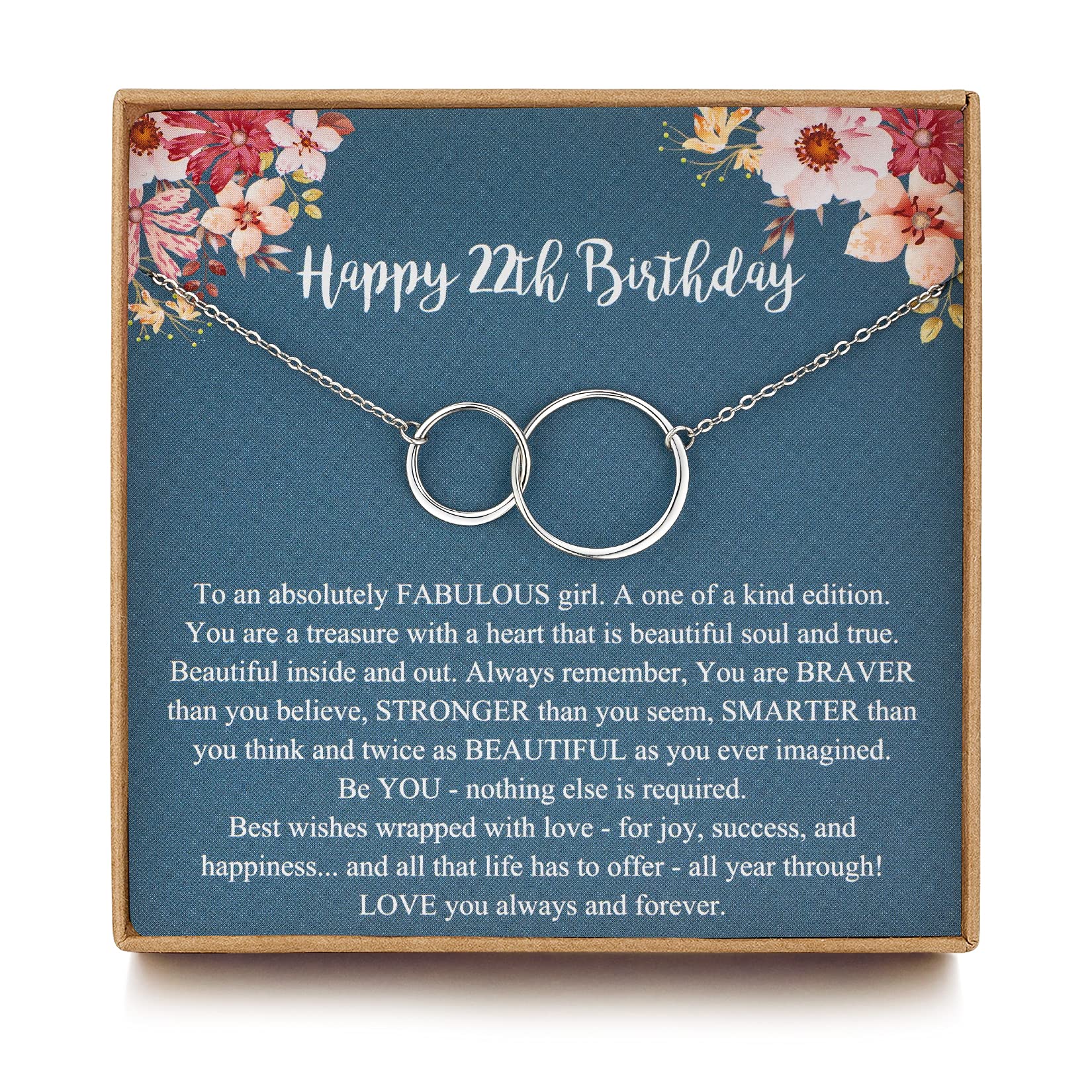 MUSIER PARIS Sweet 22th Birthday Gifts for Her, Gifts for 22 Year Olds Girls, Birthday Gifts for her, Sterling Silver 2 Ring Birthday Necklace, Friendship Gifts Birthday Jewelry