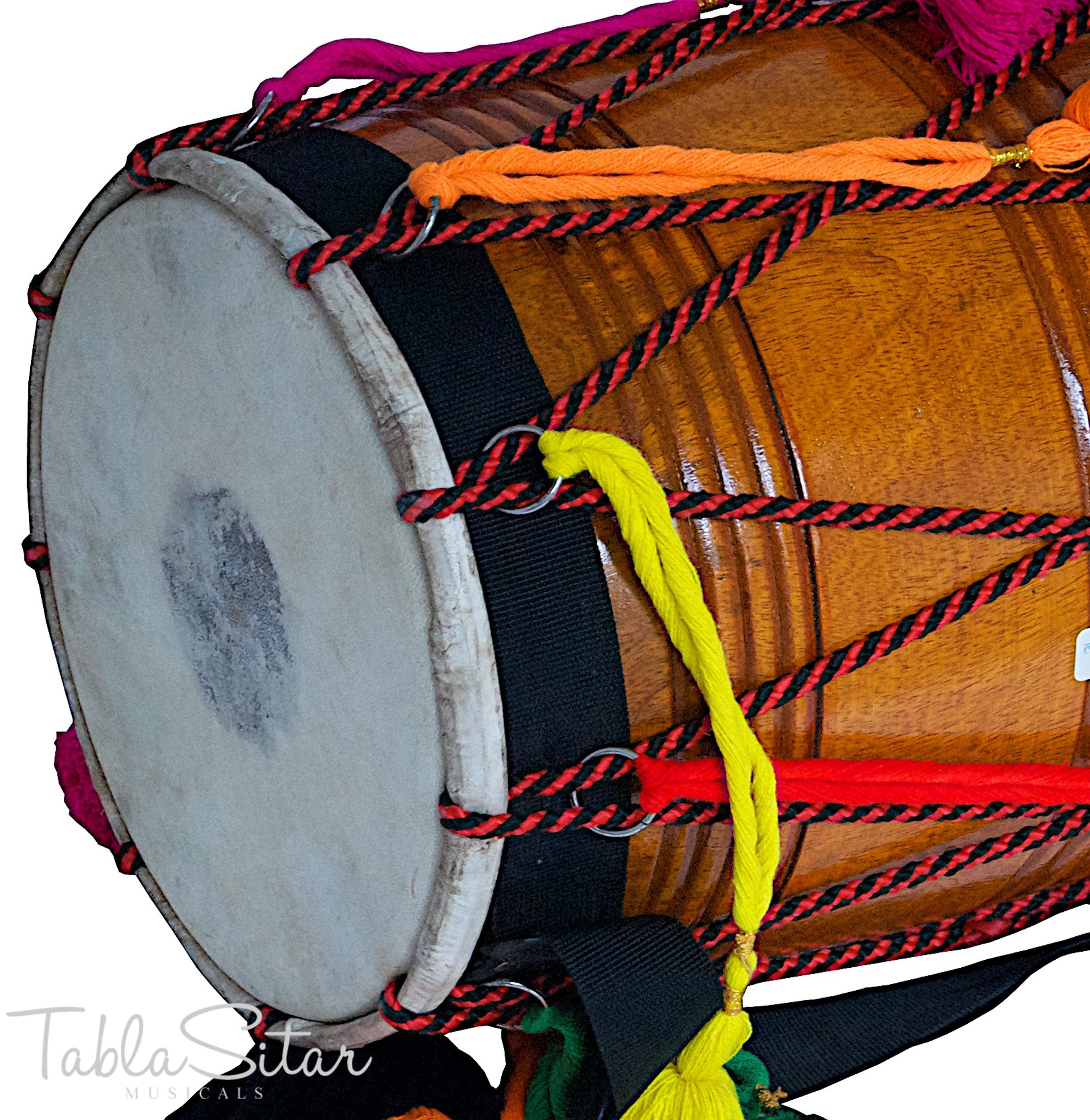 Dhol Drum by Maharaja Musicals, Mango Wood, Natural, Barrel Shaped
