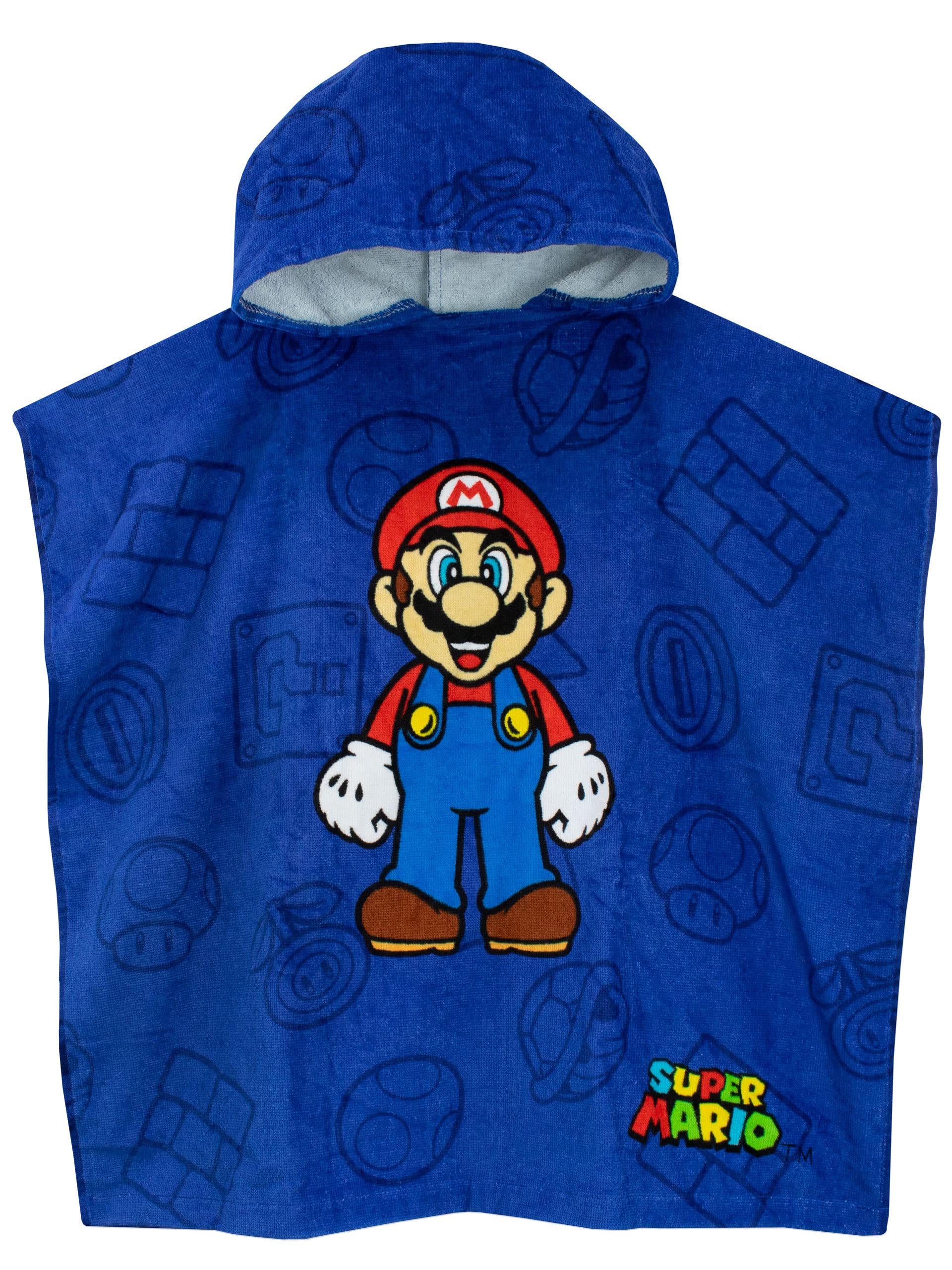 SUPER MARIO BROS Boys Gaming Hooded Towel Poncho Swimwear for Kids One Size Blue