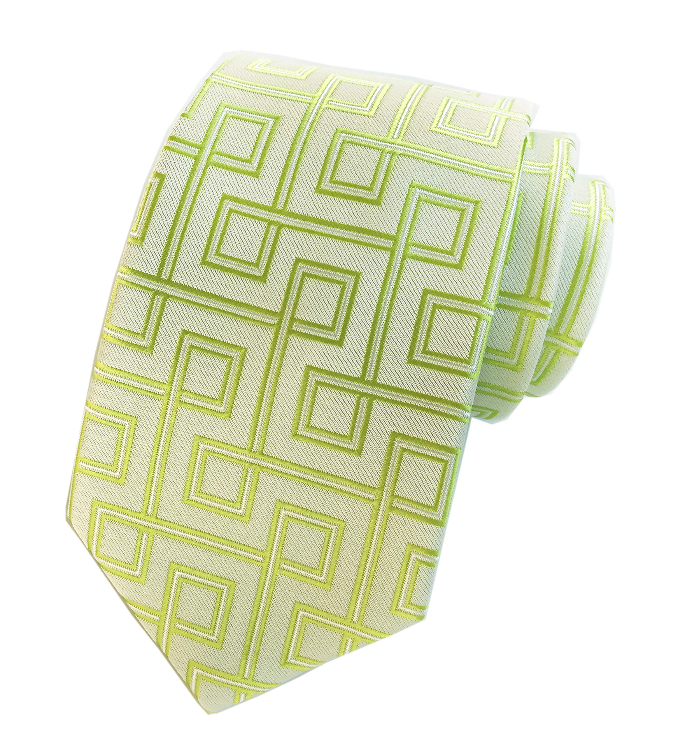 Photo 1 of Elfeves Men's Green Woven Silk Tie Formal Maze Pattern Modern Styling Necktie