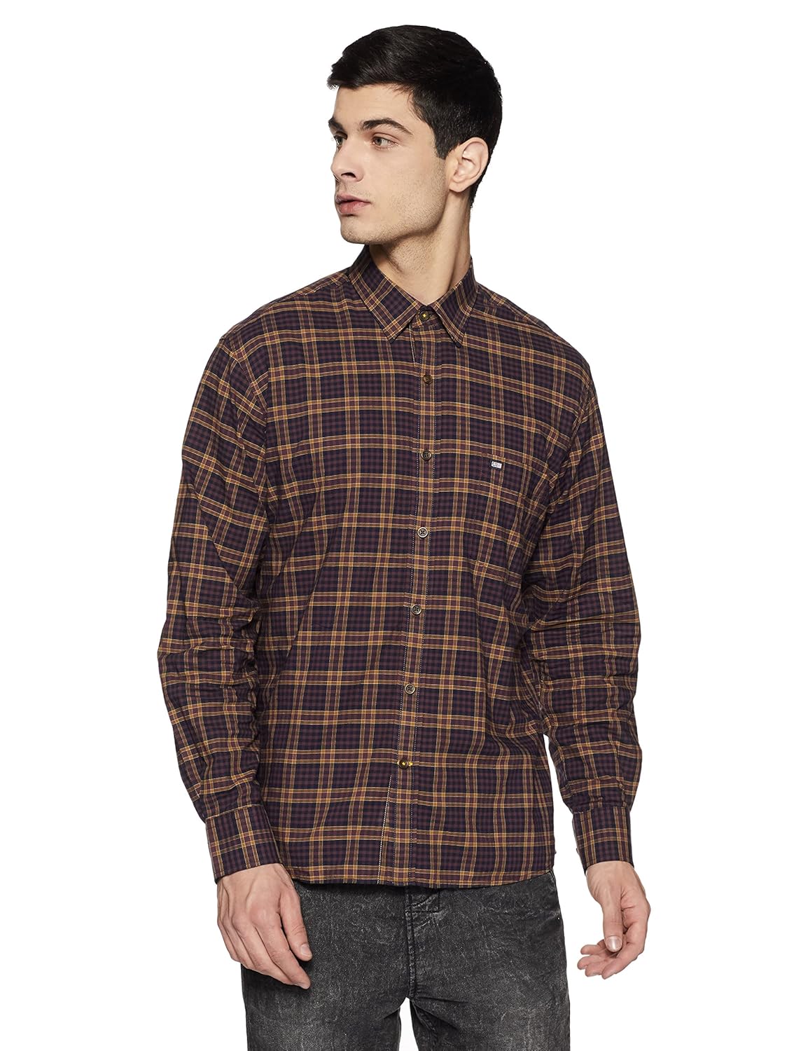 arrow sports men's checkered regular fit cotton casual shirt