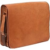 Rassy and Massy 15 INCH Vintage Crossbody Genuine Leather Laptop Messenger Bag for Men and Women