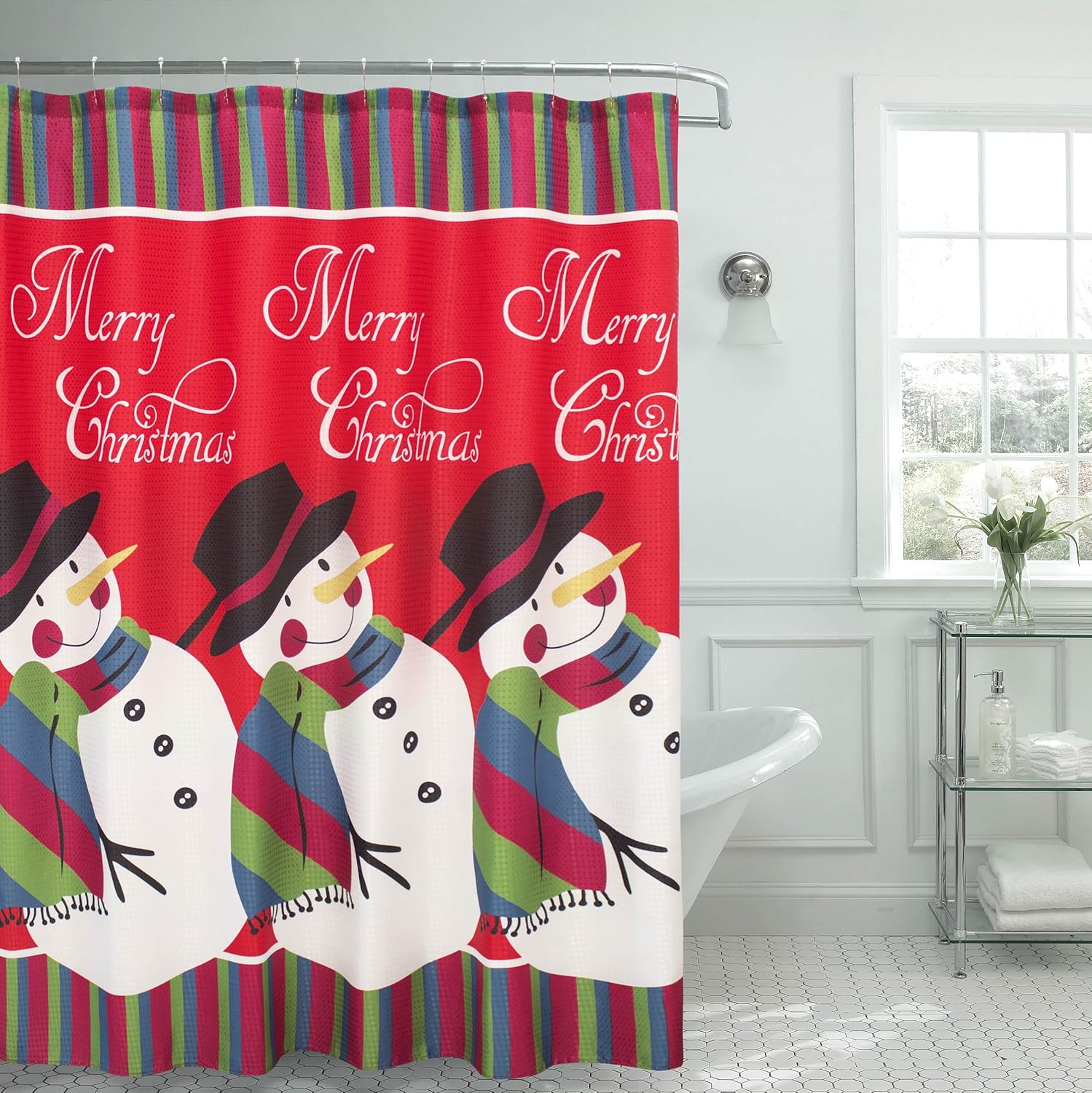 Creative Home Ideas Christmas Textured Shower Curtain, 70x72, Red/Green/White/Blue/Black