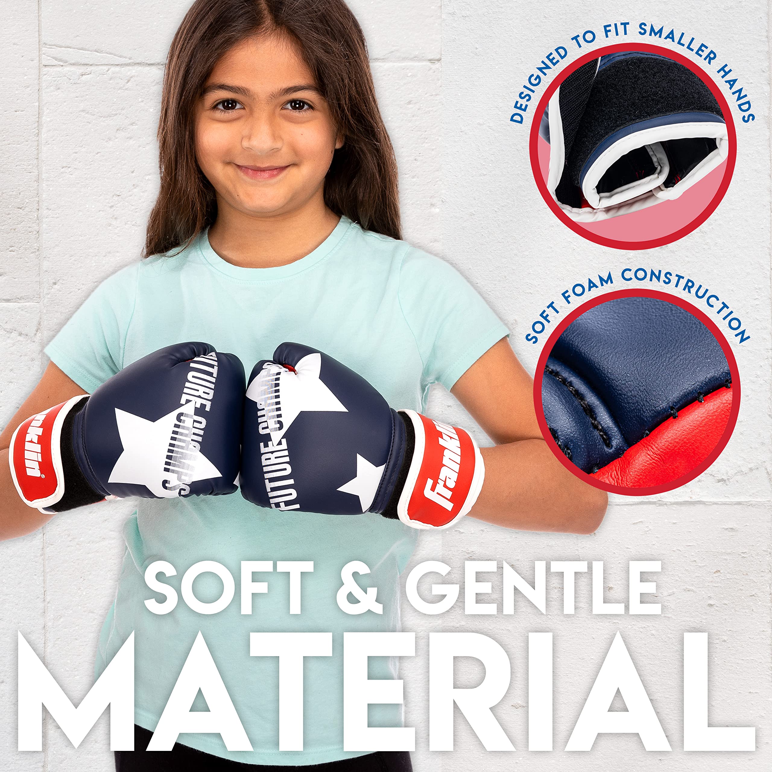Franklin Sports Kids Boxing Gloves Set - Future Champs Youth Training Boxing Gloves for Kids Ages 5-8 - 6 Ounce - Boys + Girls - Red + Blue Pair
