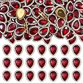 30Pcs Sew On Rhinestone Tear Drop Crystal Glass Rhinestone Metal Flatback Embellishment DIY Crafts Gems for Costume Dress Wedding Crafting(Wine Red)