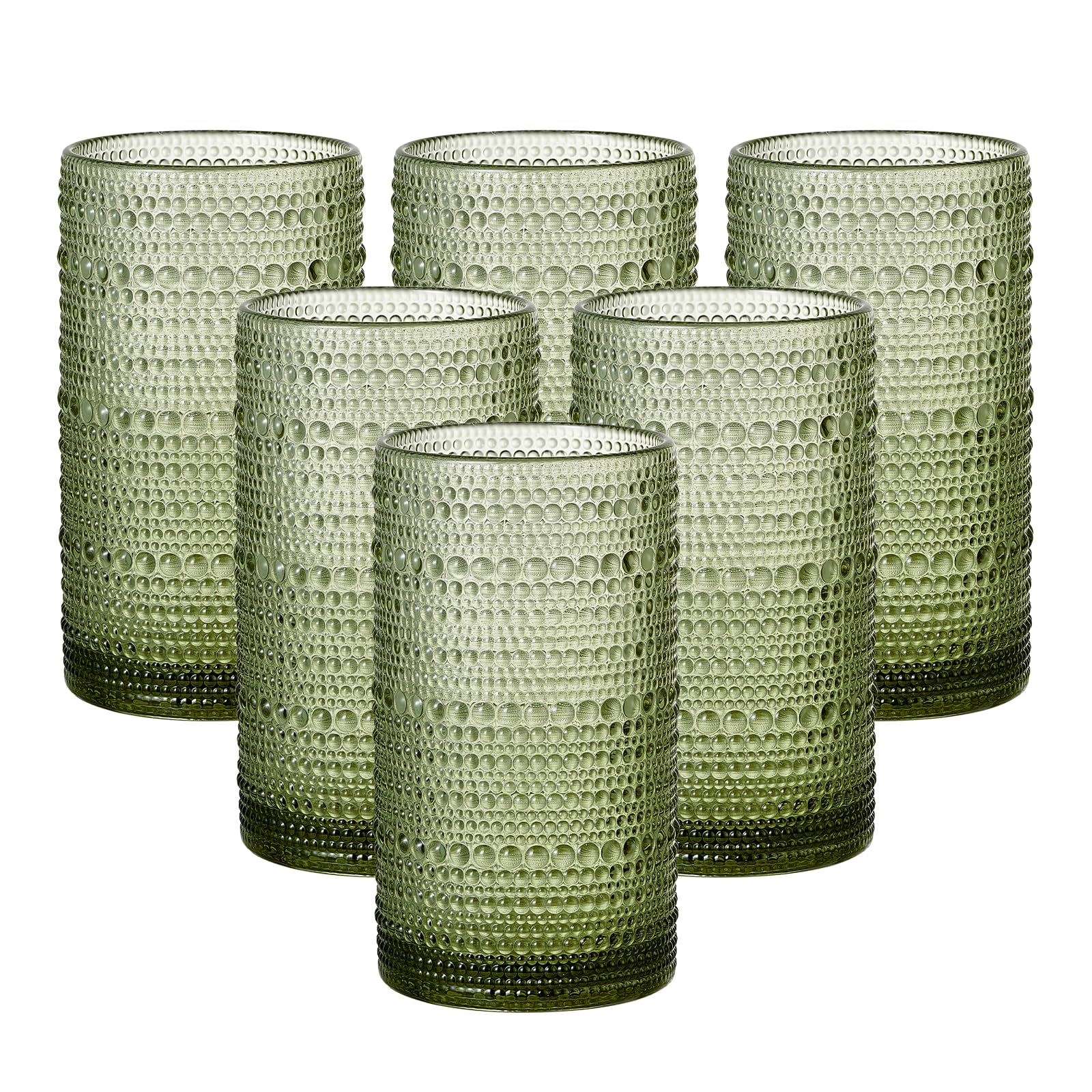 Photo 1 of GDCCI 16oz Hobnail Drinking Glasses Set of 6, Vintage Large Capacity Embossed Green Tumblers, Highball Glasses for Water, Cocktail, Beer, Whiskey, Juice & Bar Use