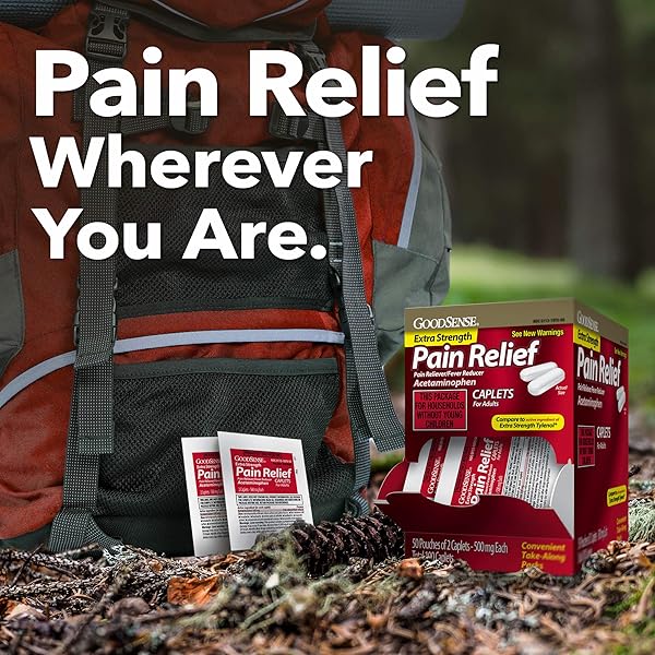 GOODSENSE EXTRA STRENGTH ACETAMINOPHEN CAPLETS 500 MG, PAIN RELIEVER AND FEVER REDUCER, EASY OPEN CAP, 100 COUNT