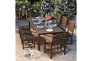 Patio Kingdom 9-Piece Outdoor Dining Set for 8, 75.2'' HDPE Table with Umbrella Hole & Chairs, Weather-Resistant Patio Furniture for Lawn, Yard, Balcony, Deck (Brown)