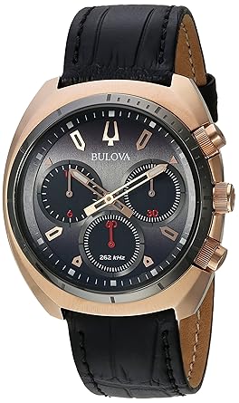 Bulova Curv Grey Dial Leather Strap Mens Watch 98A156