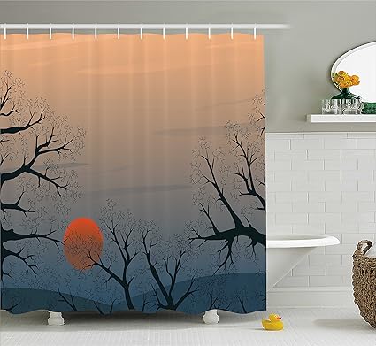 Amazon Com Ambesonne Nature Shower Curtain Sun Rises Between