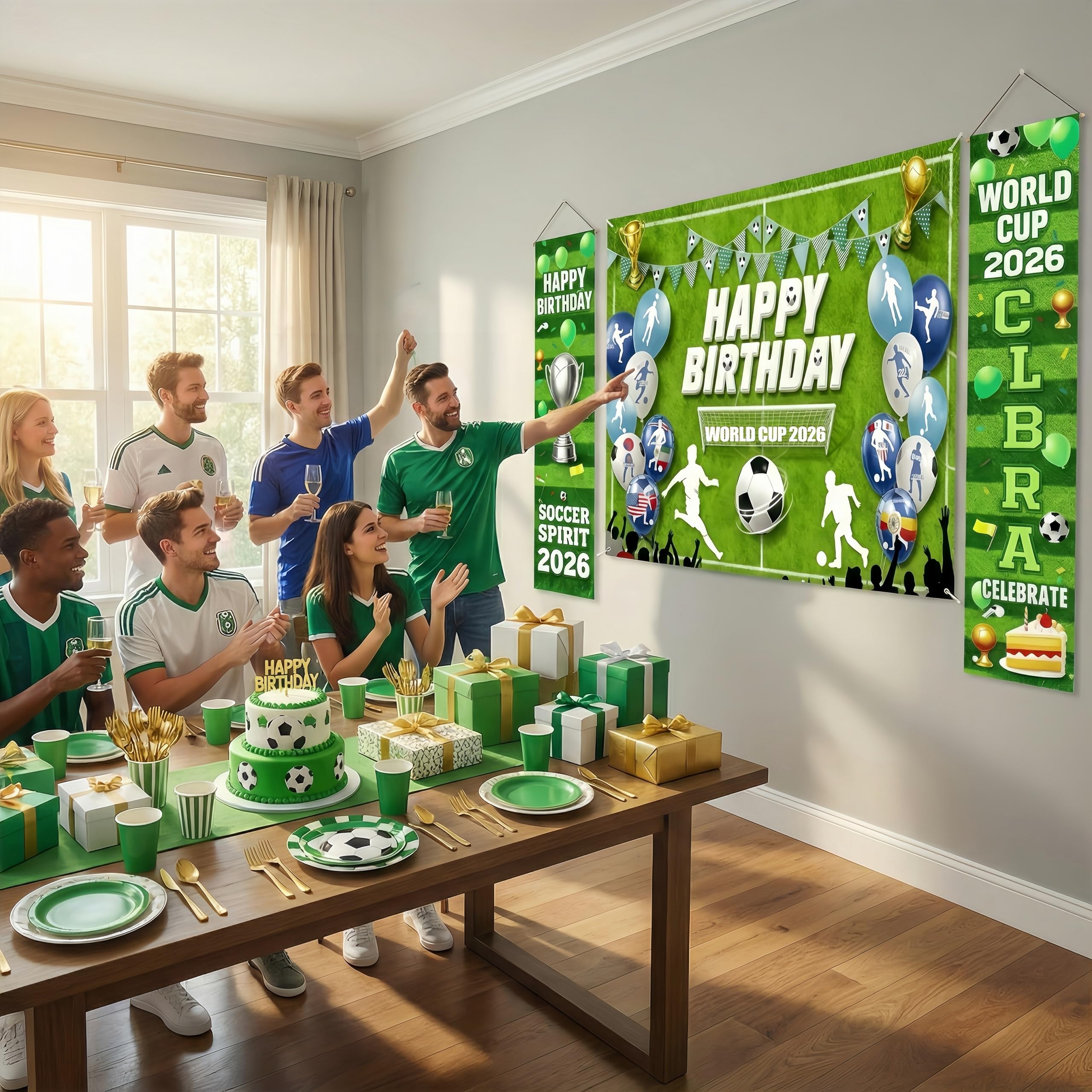 Photo 1 of 2026 World Cup Soccer Birthday Party Set - 2 PCS Happy Birthday Couplet 6 x 1ft and 1 PCS Backdrop 6 x 3.6ft, Perfect for Soccer Fans, Birthdays, Graduations, Sports Events