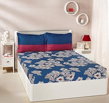 Amazon Brand - Solimo Floral Flakes 144 TC 100% Cotton Double Bedsheet with 2 Pillow Covers, Blue