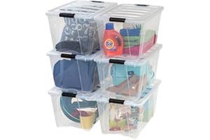 IRIS USA 51 L Plastic Storage Box with Lid and Latches - 6 Pack - BPA-Free, See-Through Organizing Solution, Durable Nestable
