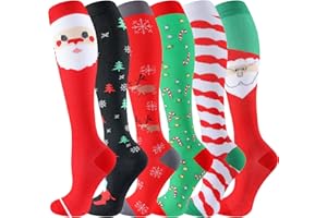 bropite Christmas Compression Socks for Women & Men-Elk Santa Claus 6 Pairs 20-30mmhg Support Running Nurse Travel