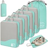 HWAEYEM Compression Packing Cubes 8 Set, Dual Zipper Compression Packing Cubes for Travel, See-Through Mesh Packing Bags for Suitcases, Compression Cubes with Shoe Bag