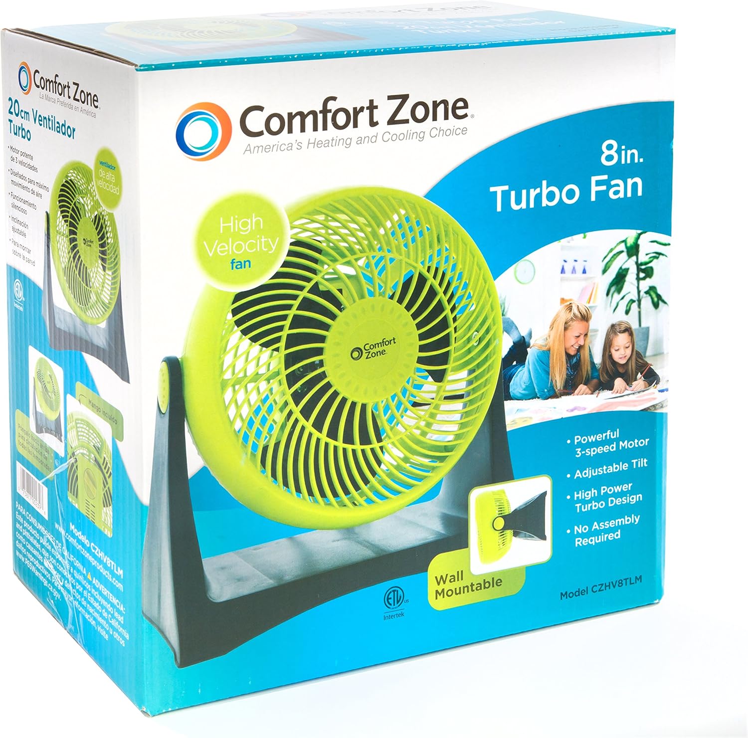 CCC Comfort Zone 8 Inch Turbo Fan | 3 Speed, Black: Home & Kitchen