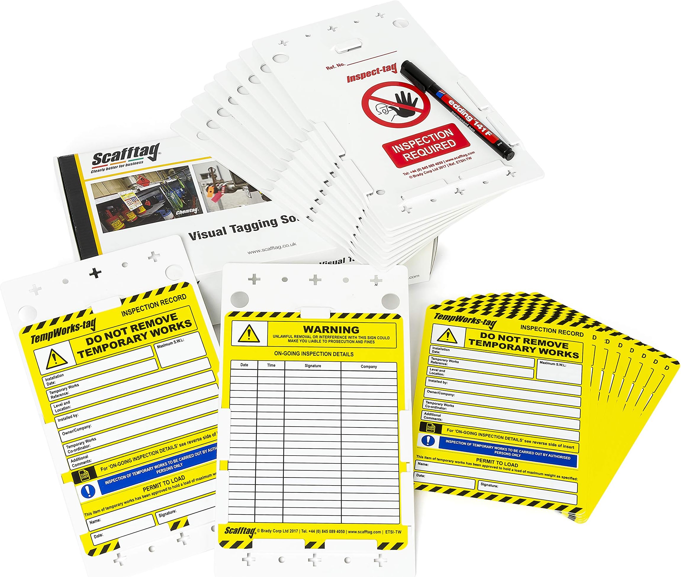 Scafftag ENT-ETI-TW Temporary Works Tag Kit, ABS/Polypropylene, 10 holders, 10 status inserts, 1 permanent marker pen