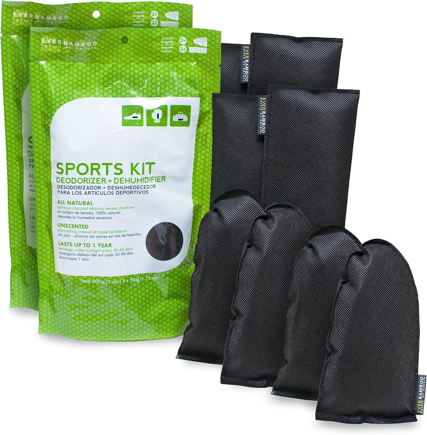 Ever Bamboo Sports Kit Deodorizer & Dehumidifier Bag Set w/Natural