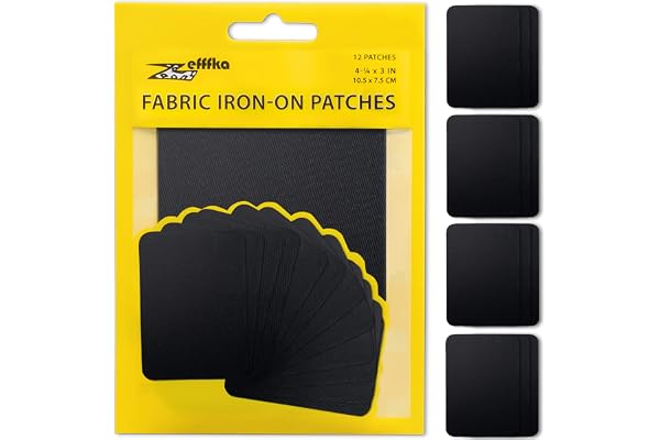 ZEFFFKA Fabric Iron-on Patches Inside & Outside Strongest Glue 100% Cotton Black Repair Decorating Kit 12 Pieces Size 3" by 4