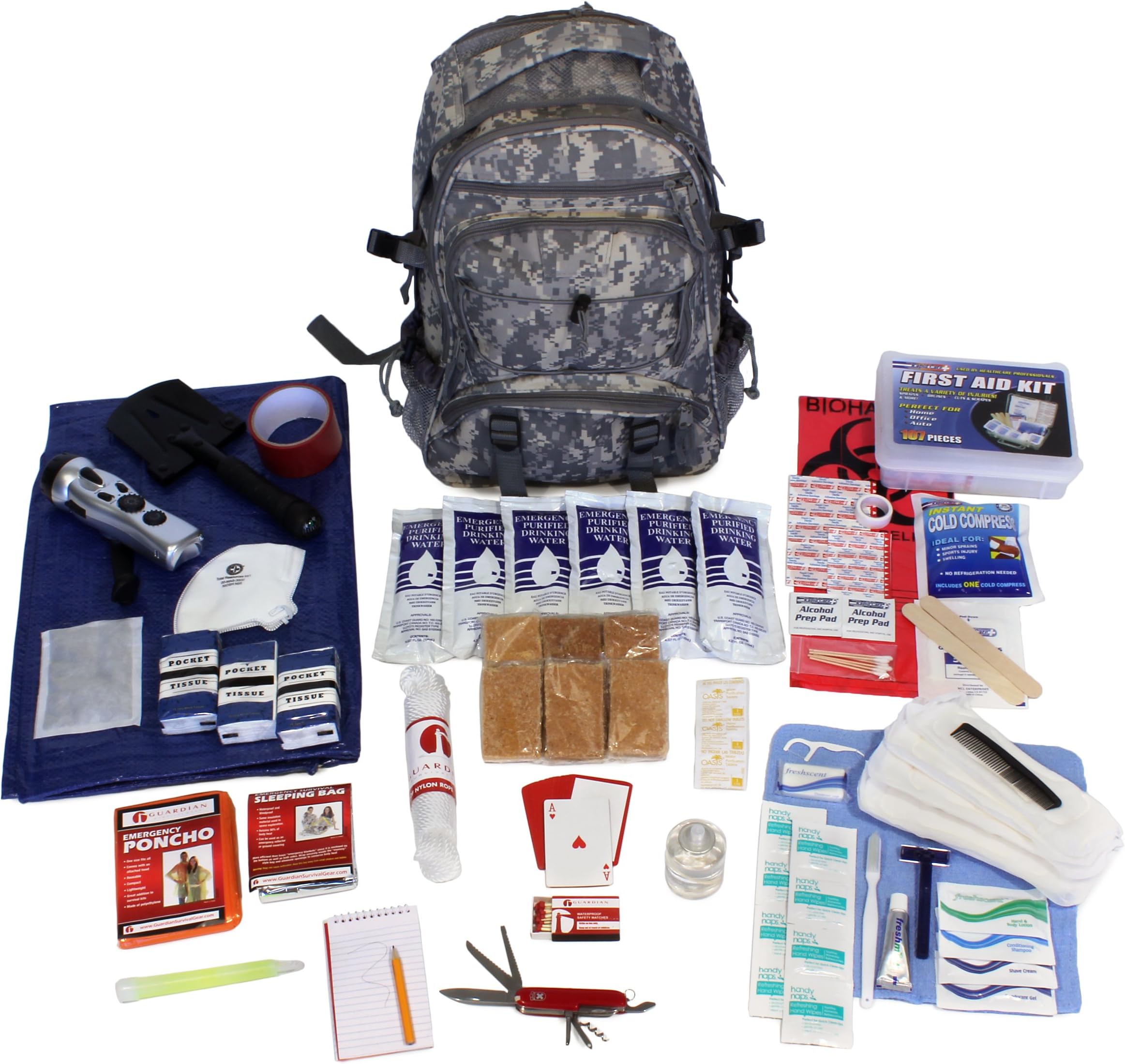 Guardian Survival Hunters Camouflage Backpack Deluxe Emergency Kit, 1 Person