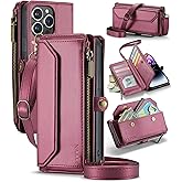 YYTVN for iPhone 14 Pro Max Wallet Case with Zipper Card Holder & Crossbody Lanyard Strap & Wrist Strap, RFID Blocking PU Leather Magnetic Flip Handbag Purse Case for iPhone 14 Pro Max -Red