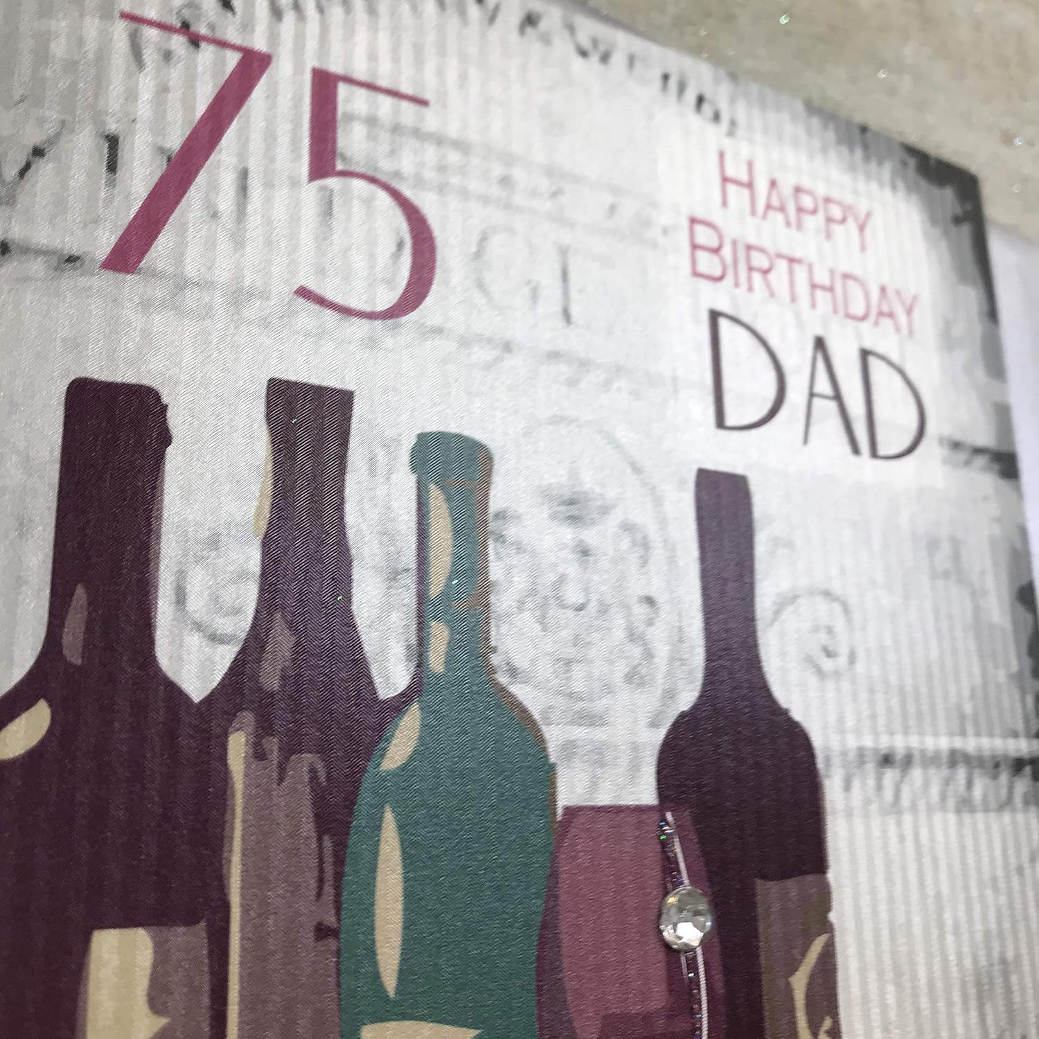 white cotton cards Handmade 75 Happy Birthday Dad Vintage Wine 75th Birthday Card, White, SB75D, 16cm x 16cm - Image 3