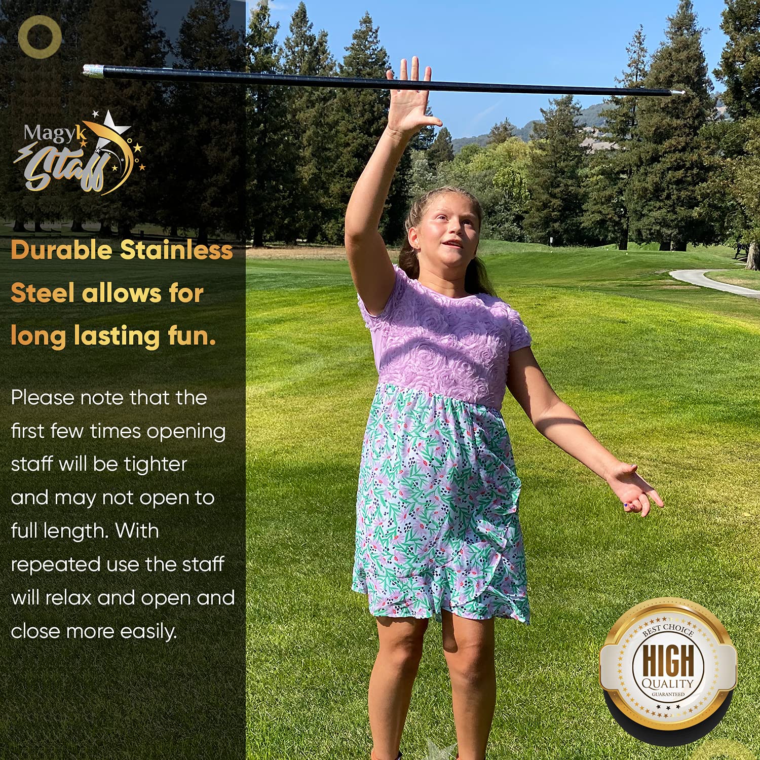 Pocket Staff Magic Telescopic Stick | Elevated Staff Stick w/Velvet Carry Bag I Collapsible bo Retractable Expandable Bow Extendable Portable Expanding Metal Cane Pop Out Wands (150cm, Silver,Gold)