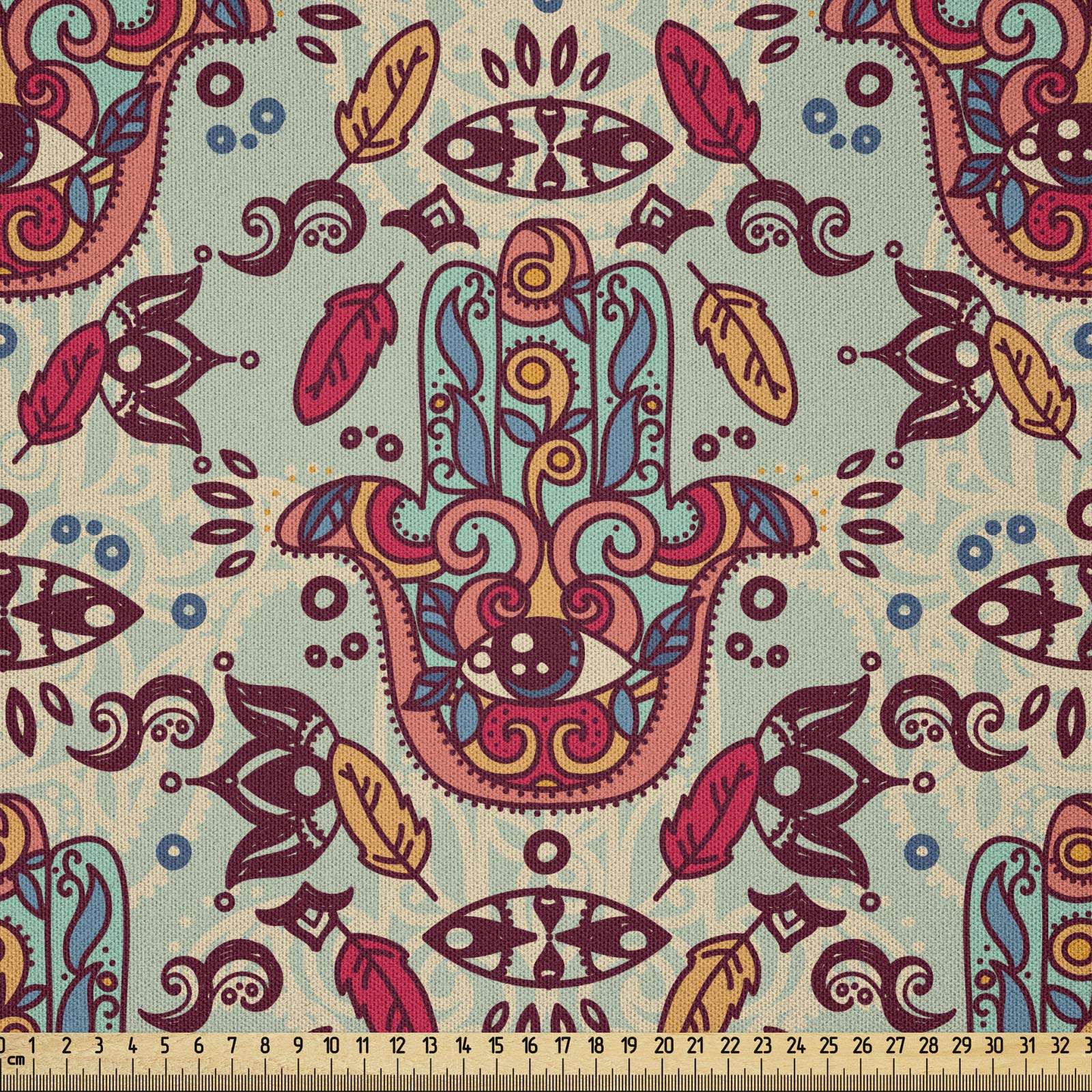 ABAKUHAUS Hamsa Fabric by the Yard, Ornamental Pattern Colorful Sketch Design, Microfiber Fabric for Arts and Crafts Textiles Decor, 2M (230x200cm), Multicolor
