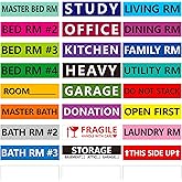1200 Pcs 25 Designs Pre-Printed Color-Coded Home Moving Box Labels with Customizable Blank Sticker (Each Measures 3.9” x 0.9”)