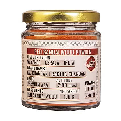 Clave Organic India | Red Sandalwood Powder | Raktha Chandan | From Wayanad - Kerala | Red Colour |100% Vegan | No Chemicals - 100g (Pack of 1)