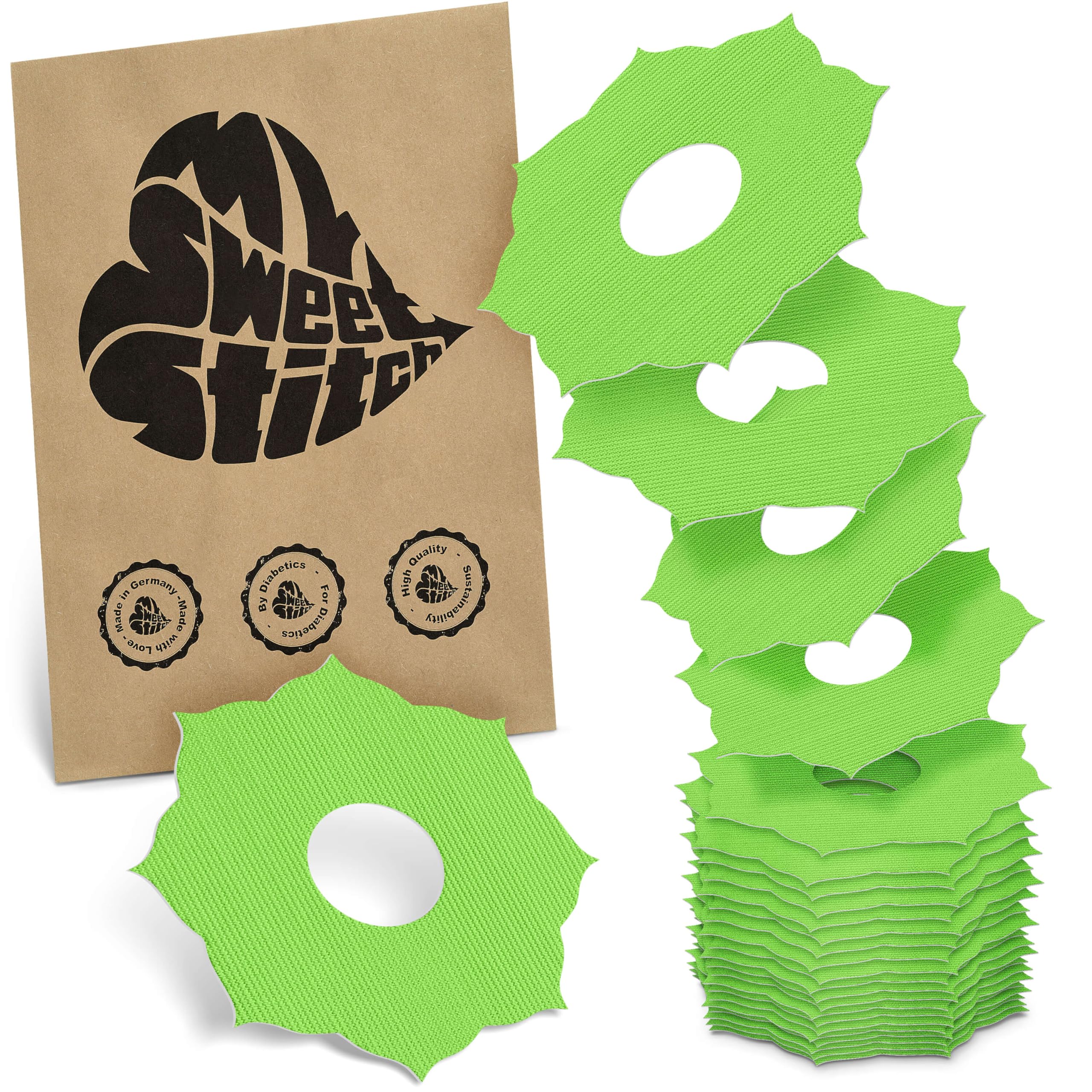 MySweetStitch - 25 x Freestyle Libre 3 Patches Mandala, Overpatch Ø 65mm, Waterproof, Breathable, Skin-Friendly, Made in Germany, Green