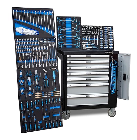 Werkzeugwagen | Werkstattwagen Blue Premium mit 7 Schubladen - 6 gefüllt mit Handwerkzeug