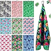 Fanfanwin 9 Pcs Golf Towel Bulk 24 x 16 Inches Microfiber Waffle Towel with Clip Tri Fold Portable Rag Accessories for Golf Bag Mini Tournament Club Yoga Fitness Remove Sand Mud Dirt Sweat(Hawaiian)