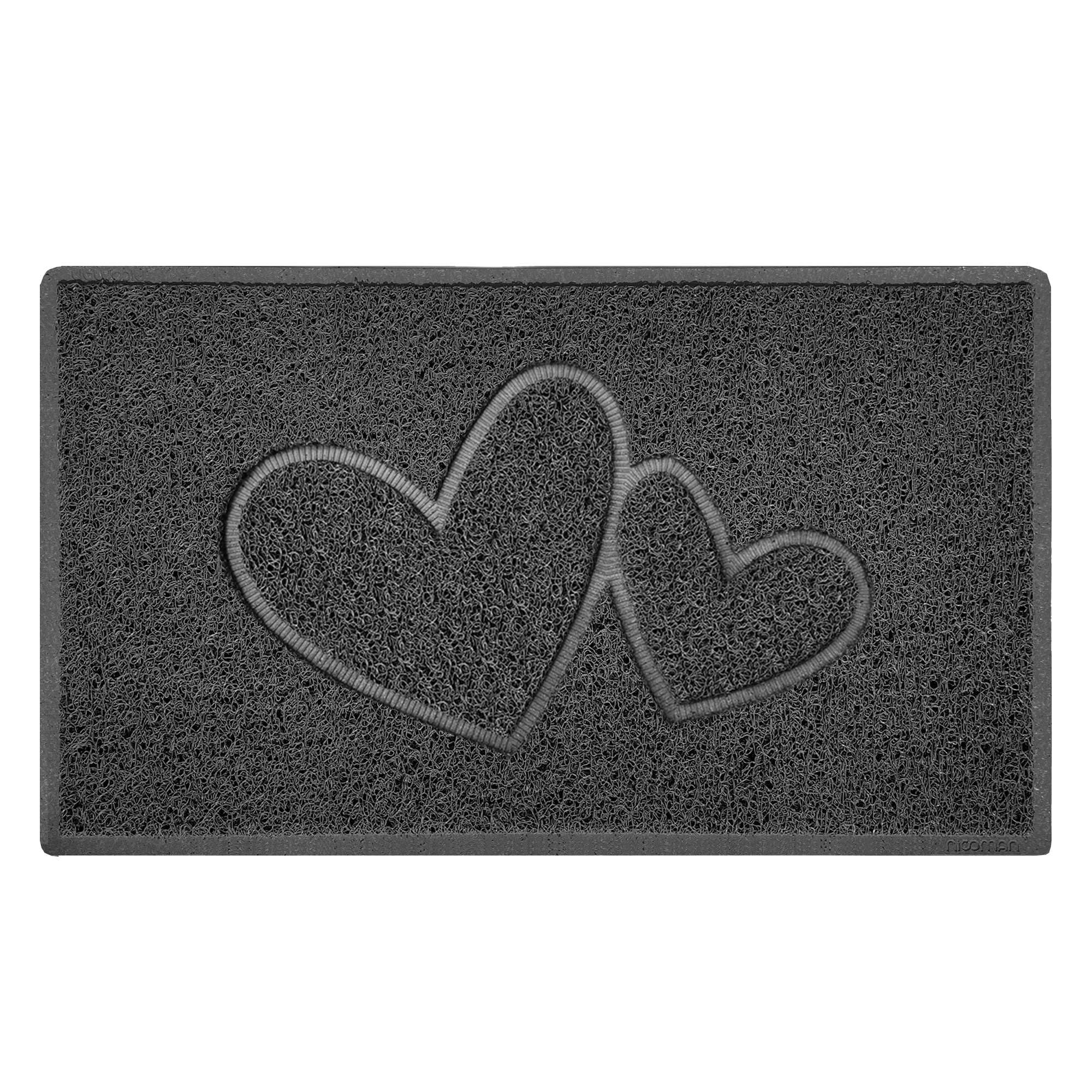 Nicoman Double Heart Embossed Shape Door Mat Dirt Trapper PVC Spaghetti Mat Washable Quick Drying Barrier Doormat-Dark Grey (Watertight Rubber-Back)-Medium (75x44cm)