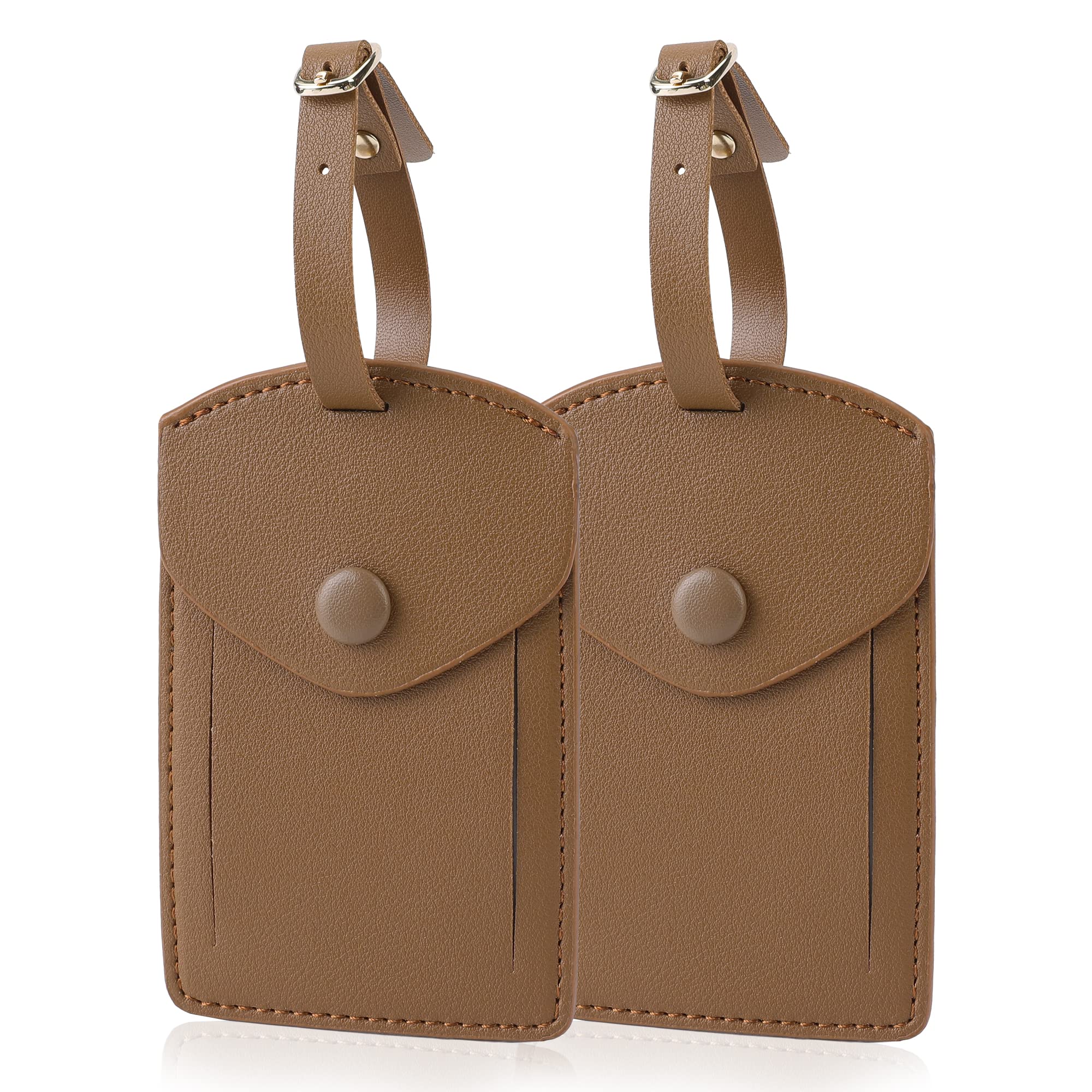 Kevancho Leather Luggage Tags for Men Women, Suitcase Labels Baggage Bag Tag ID Tags with Full Back Privacy Cover for Cruise Ships, Travel Accessories Tags Set of 2 PCS (Tan 01)
