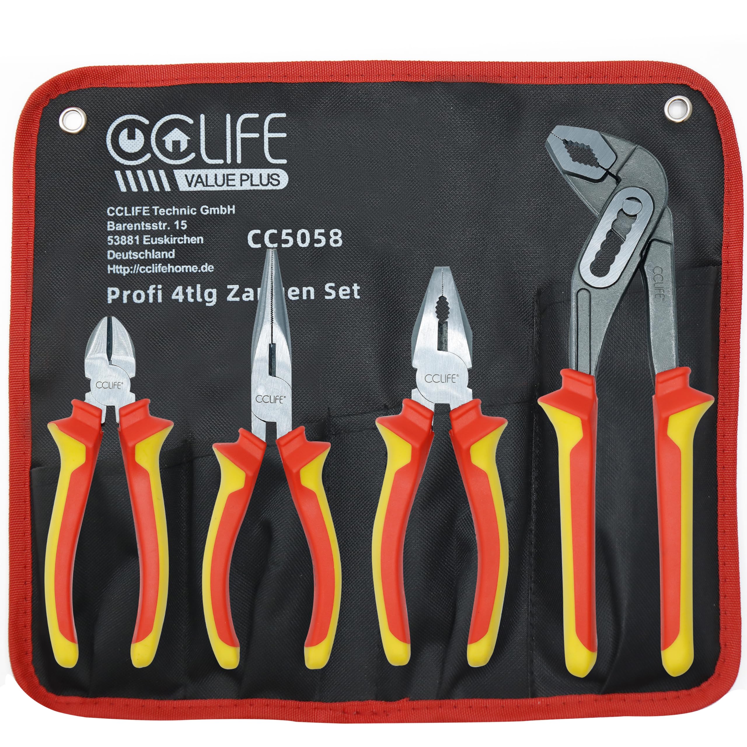 CCLIFE 4pcs Pliers Set, 170 mm Long Nose Plier, 170mm Combination Plier，160 mm Side Cutters, 250 mm Water Pump Pliers, Hardened Jaws Cutting Edges for DIY Household Repair