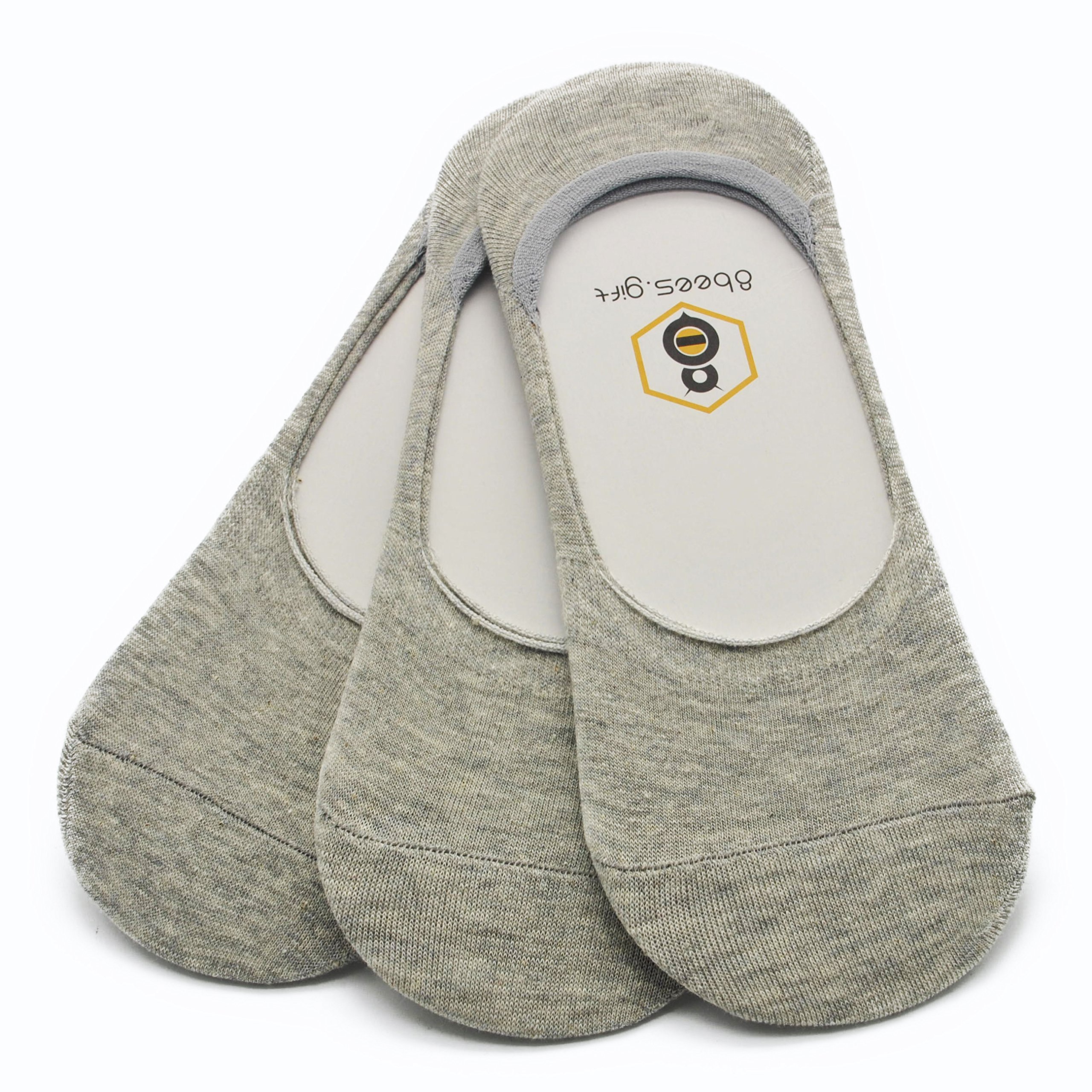 No Show Socks 8BEES GIFT Mens Socks Low Cut Non-Slip Grips Grey M, 3 Pairs