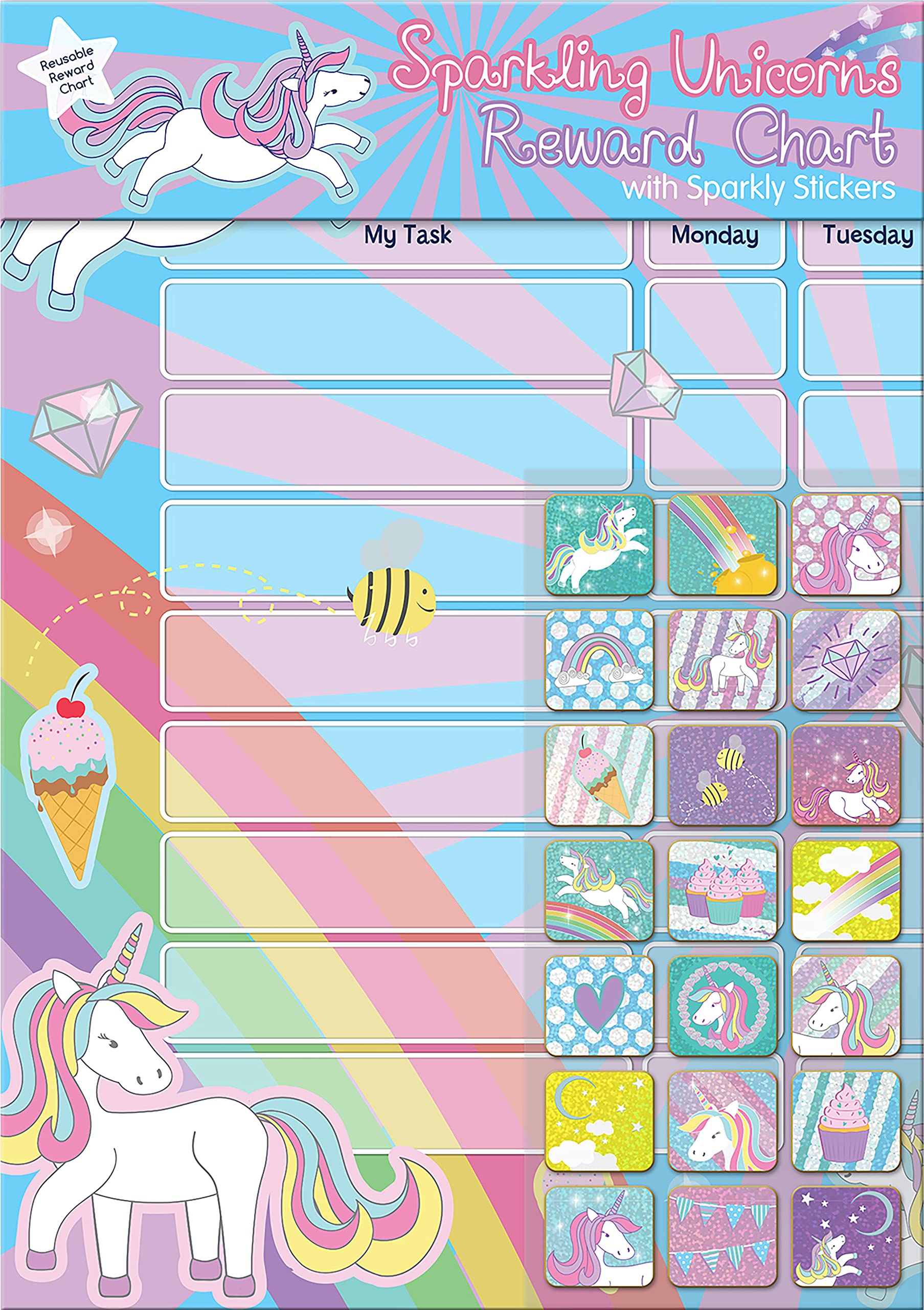Paper Projects Sparkling Unicorns Reward Chart Includes 56 Sparkly Stickers, Chart is Wipe-Clean,29.7cm x 42cm