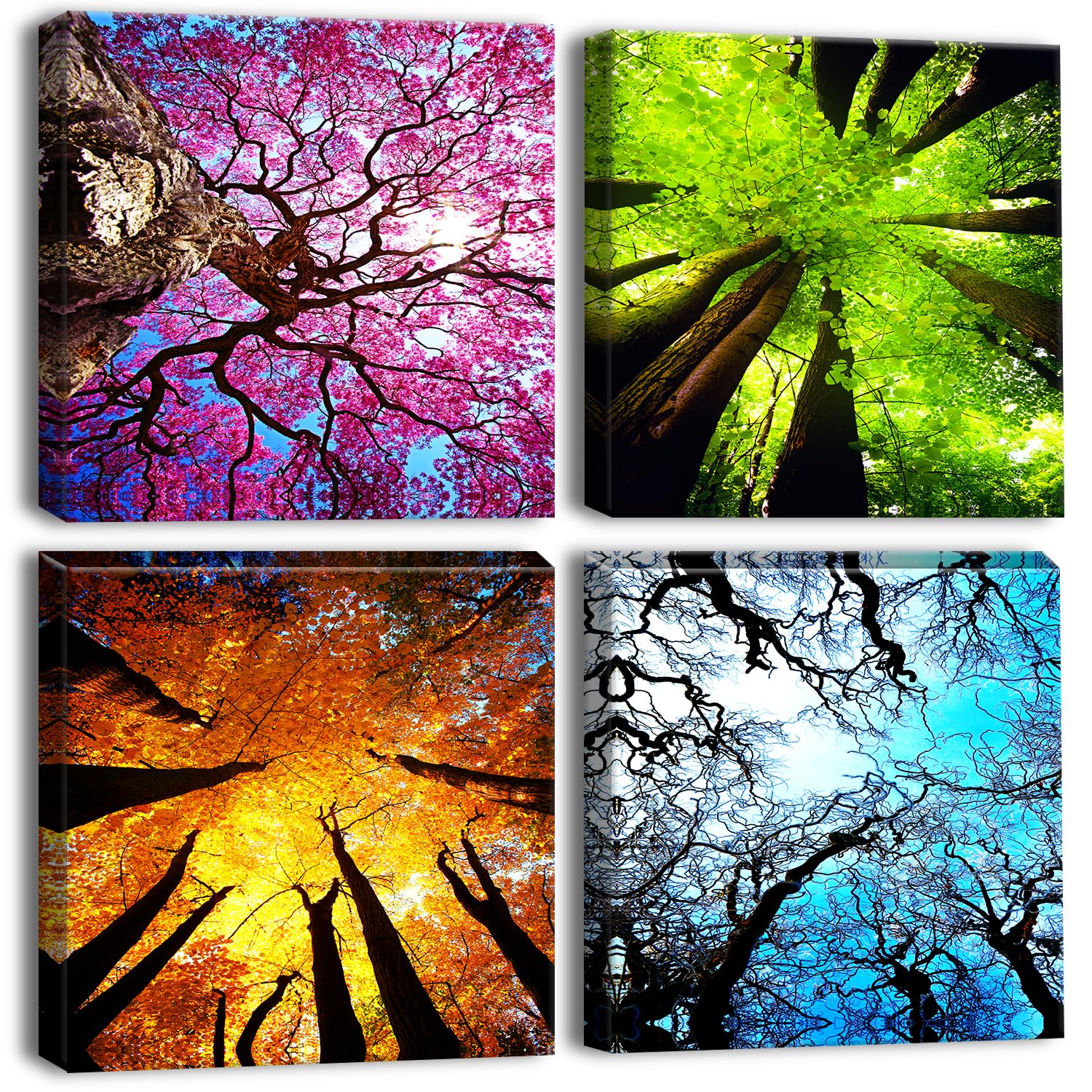 Artscope 4 Pieces Wall Art Canvas Prints - Four Seasons Picture Painting- Modern Wall Artwork Framed for Bathroom Home Office Decor - 30 x 30 CM
