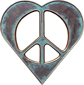 Heart/Peace Sign Wall Decor Art - 12" Rustic Hippie Love Plaque