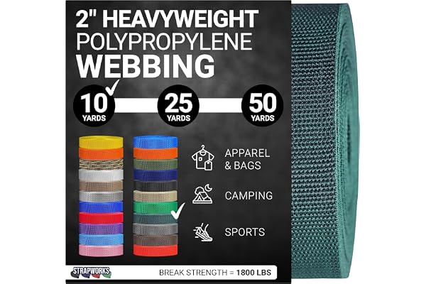 Strapworks Heavyweight Polypropylene Webbing - Heavy Duty Poly Strapping for Outdoor DIY Gear Repair, 2 Inch by 10, 25, or 50