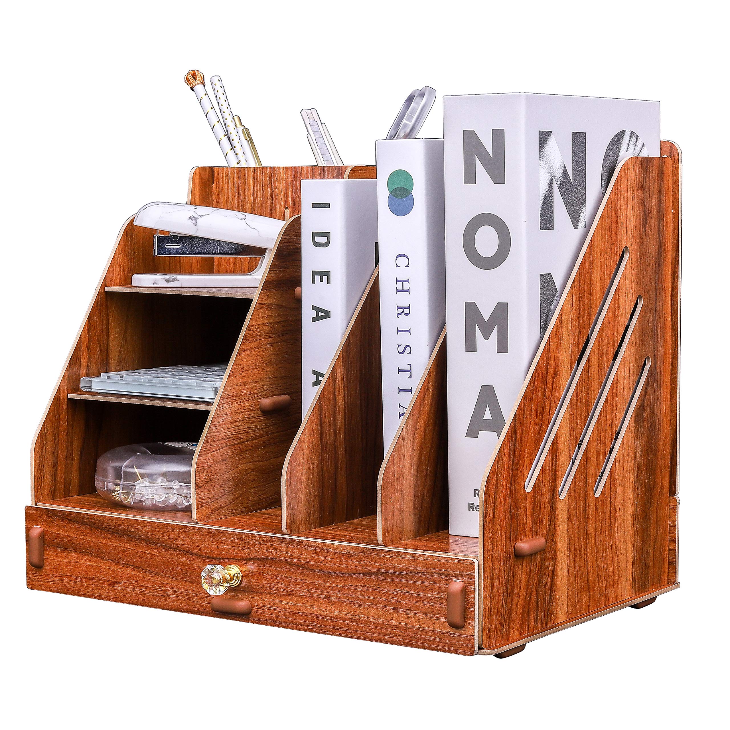 EXERZ Desktop Organiser with Drawer Wooden Paper Sorter - Assembly Easily- 3 Layers File Storage, Holds A4 Paper Document, Letter Filler and Rack Office and Home