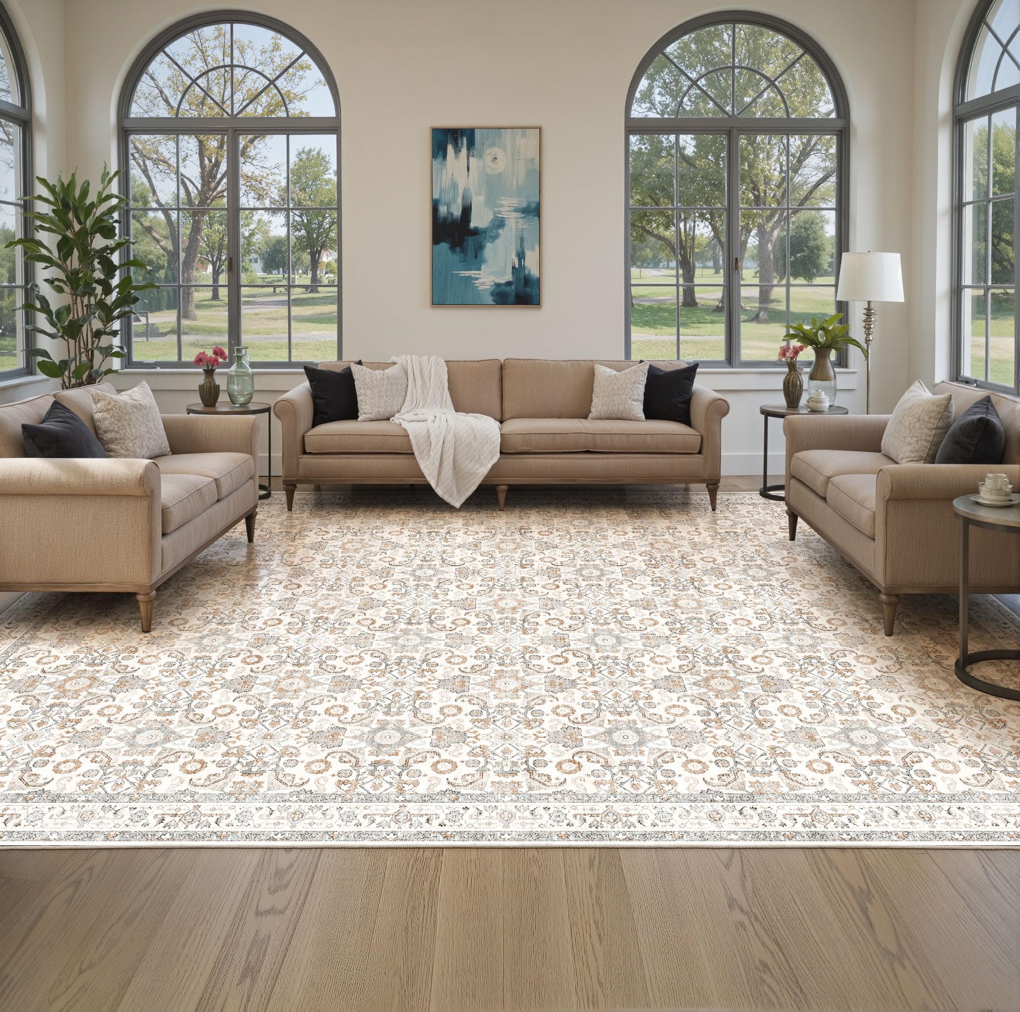 Photo 1 of ***Stock Photo Is A Similar Item*** WITSHOCK Living Room Area Rugs 10x13: Soft Non-Slip Backing Washable Rugs Vintage Large Carpet for Bedroom Office Dining Room Kitchen Stain Resistant Home Decor Rug