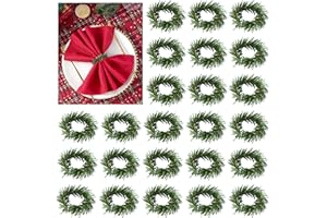 APTWOW Christmas Napkin Rings Set of 24 - Small Artificial Pine Needles Wreath Napkin Holder, Christmas Holiday Napkin Rings for Banquet Table Decor, Dinner Party