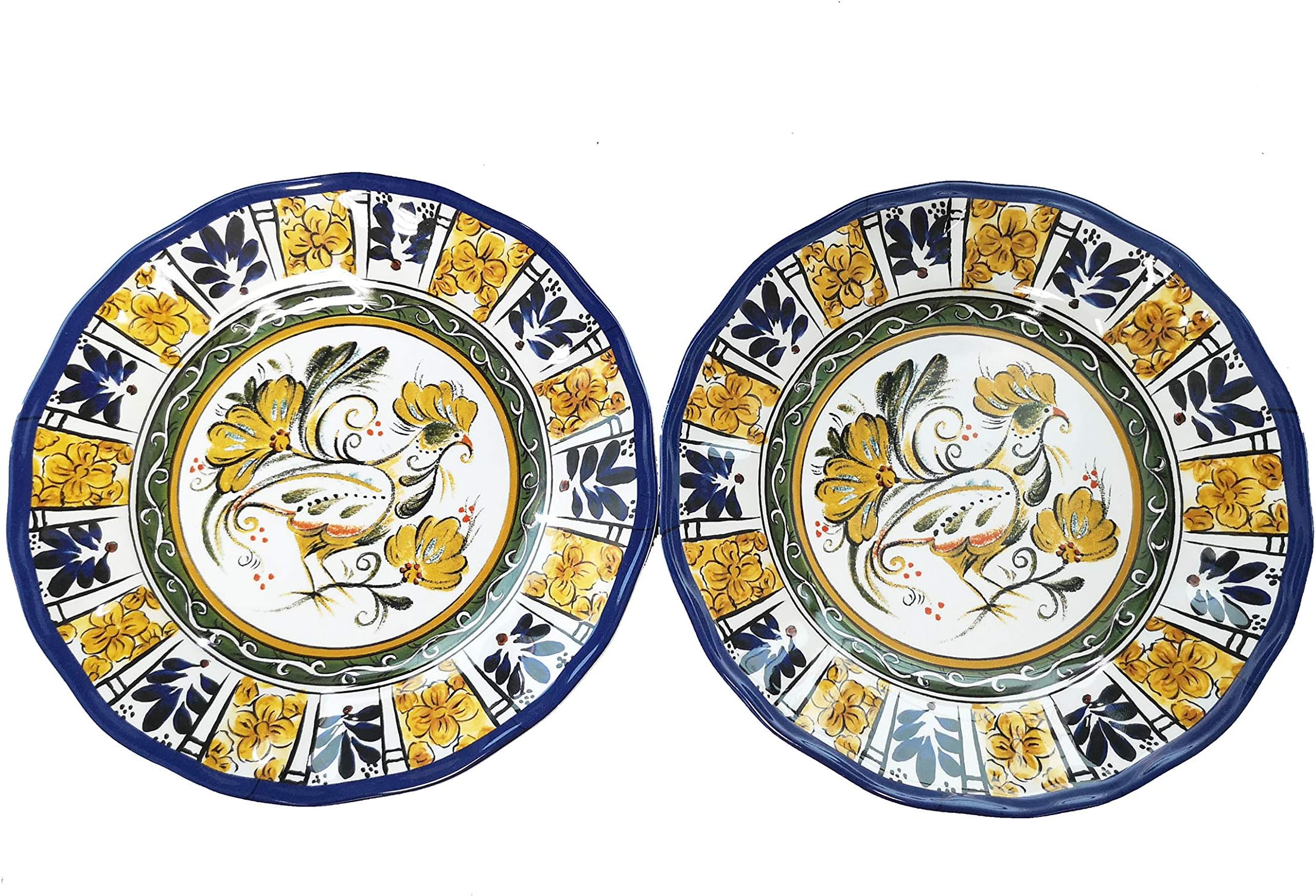 Melamine Salad Plates Set for 2, 8.82 inch Salad Dishes Set for Indoor and Outdoor Use, Rooster