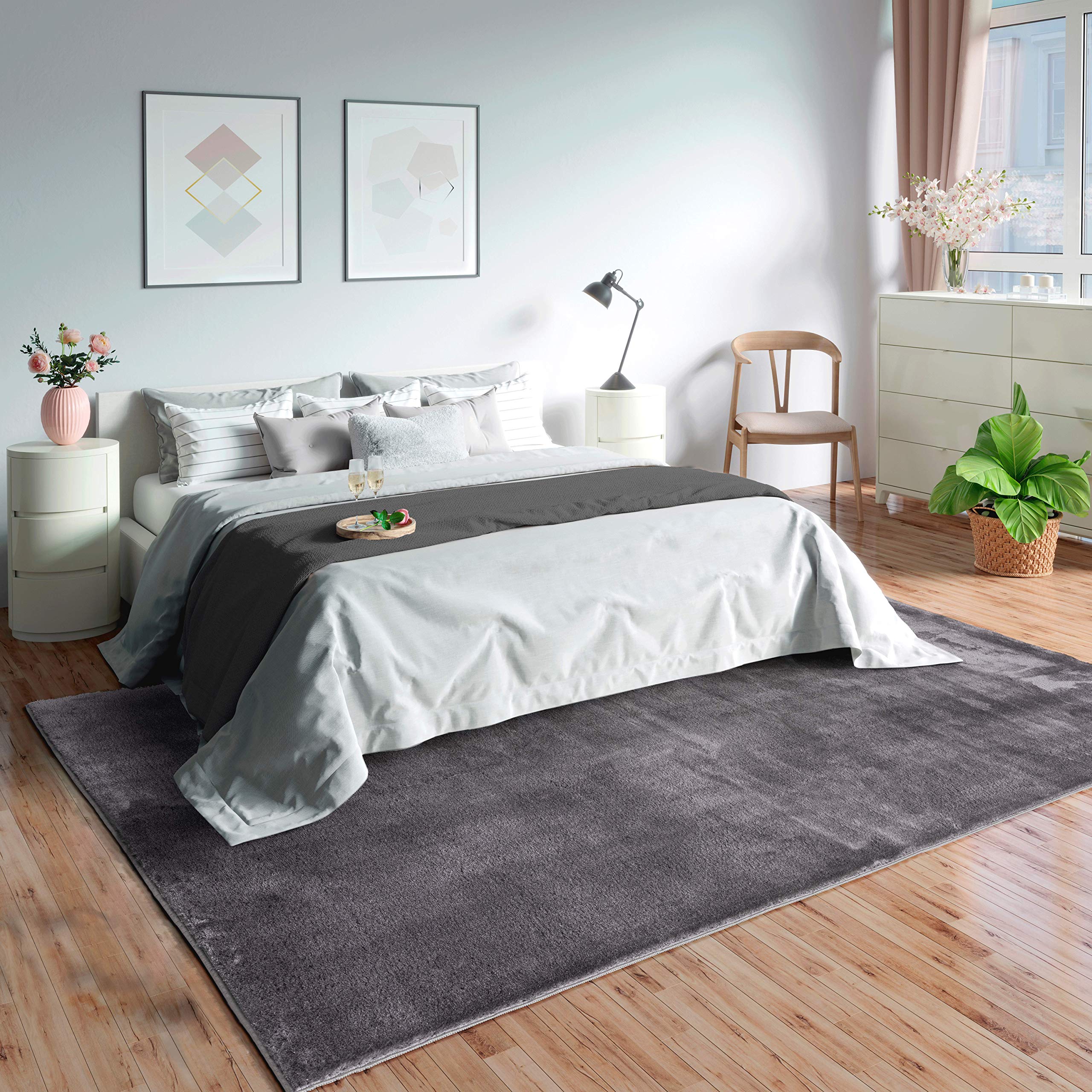 Mia's Teppiche Olivia Living room/bedroom rug - washable - 60x110 cm, Dark Grey