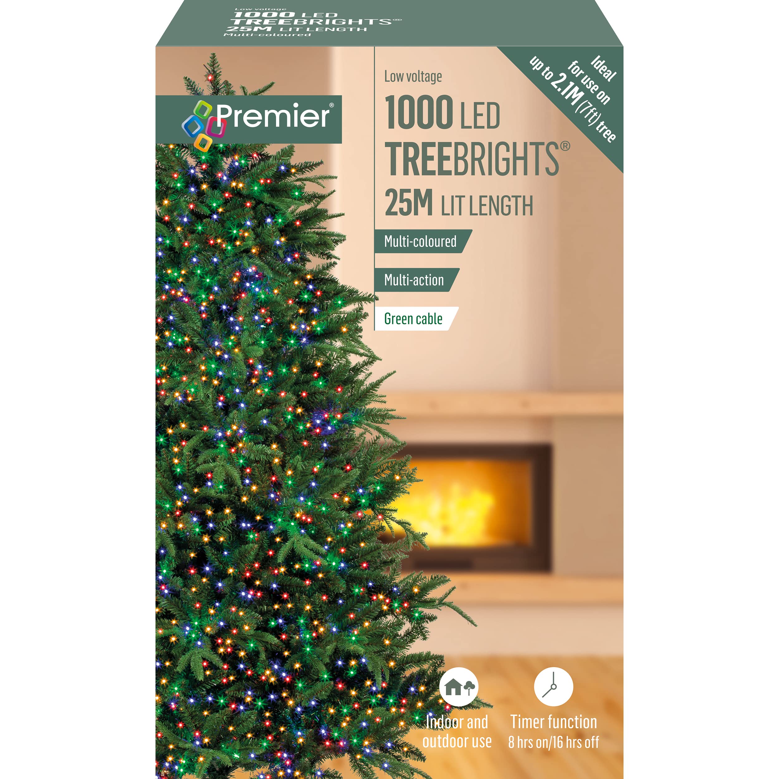 Premier Decorations 1000 LED Multi-Action Christmas Treebrights Multi-Colour Tree Lights Timer 25m, LV162179M